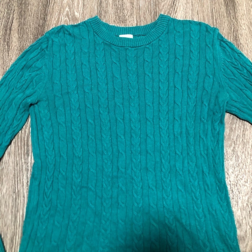 A New Day Target Teal Cable Knit Crewneck Sweater M Fitted Preppy Classic - Picture 2 of 5